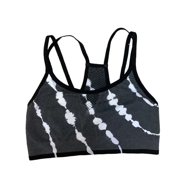 SPALDING Dark Gray & White Tie Dye Criss Cross Strappy Sports Bra-Size Medium - Picture 2 of 9
